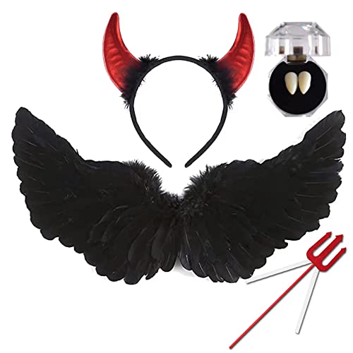 BARVERE Black Wings, Fallen Evil Angel Set, Engel Teufel Deko für Halloween Mottoparty Teufel Deko Set mit schwarzer Aura, Diablo, Wings with Feathers