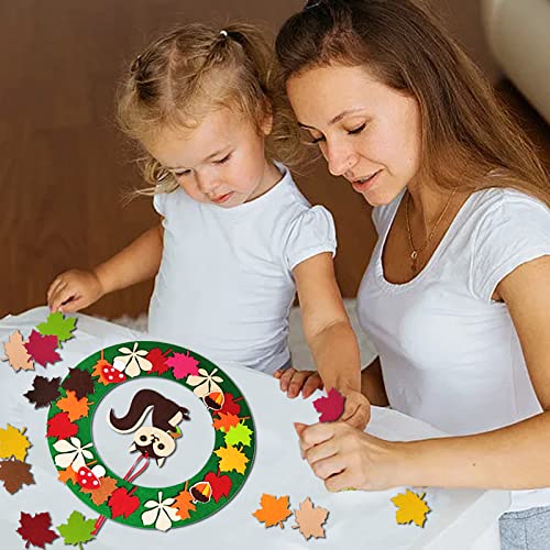 BARVERE Juego de manualidades de fieltro, 6 piezas de coronas con ardilla, zorro, erizo decorativo y 3 guirnaldas de hojas de arce, decoración de otoño y Navidad, juego de manualidades de fieltro para