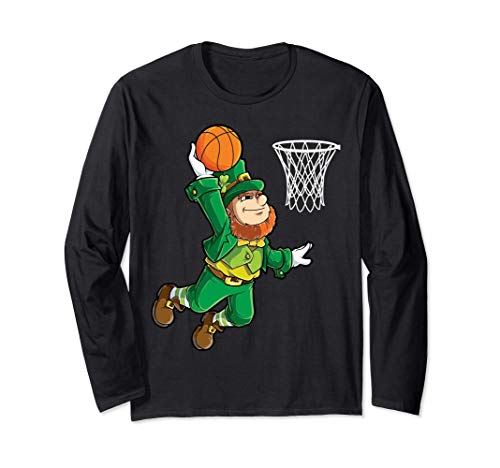 Basketball St Patricks Day Boys Men Leprechaun Slam Dunk Manga Larga