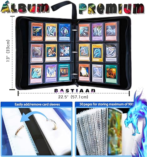 BASTIAAN Pokemon Álbum cromos para Pokemon Grande 9 Bolsillos Compatible con álbum Cartas para Cartas Pokemon coleccionables Álbum Titular de Tarjetas para YuGiOh TCG Magic, V VMAX, cromos fútbol..