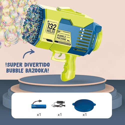 Bazooka Bubble® Verde | Máquina de Pompas de Jabón | Juguete Cohete Automático con 69 Agujeros | Juego al Aire Libre para Niños y Adultos | Juego de Agua 100% Divertido | Verano | OriginalCup