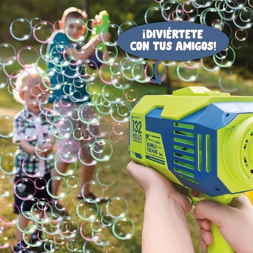 Bazooka Bubble® Verde | Máquina de Pompas de Jabón | Juguete Cohete Automático con 69 Agujeros | Juego al Aire Libre para Niños y Adultos | Juego de Agua 100% Divertido | Verano | OriginalCup