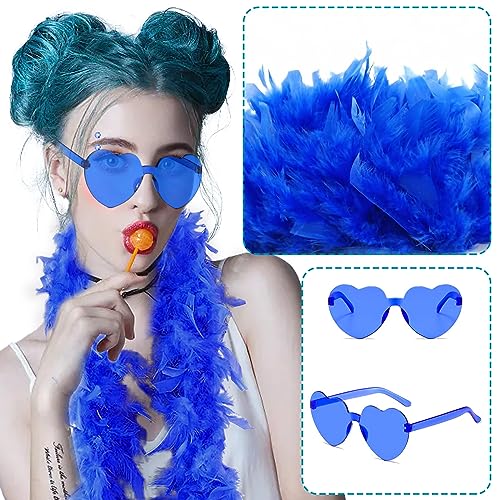 BDSHUNBF 4PCS Boa de Plumas, Boas Plumas para Manualidades, con Gafas de Sol sin Borde de Corazón, para Navidad, Halloween, Años 20, Gatsby, Carnaval, Cosplay