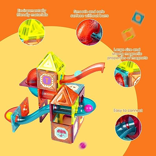 Beeyouk Bloques Construcción Magnéticos,104 Piezas Juego Construcción en 3D con Tuberías,Juguetes Imanes Niños para Niños Niñas de 3+ años,Construcciones Magneticas para Niños de 3 4 5 6 7 8