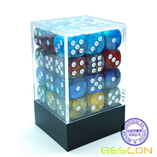 Bescon 12mm D6 Dice 36 in Cube, Assorted Gemini Rock Colors, 12mm Six Sides Die (36) Block of Dice