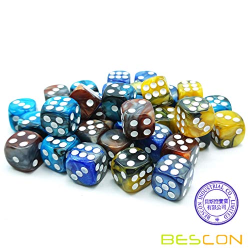 Bescon 12mm D6 Dice 36 in Cube, Assorted Gemini Rock Colors, 12mm Six Sides Die (36) Block of Dice