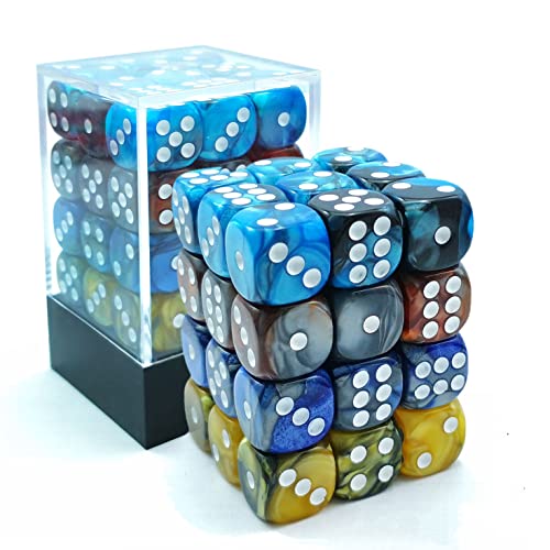 Bescon 12mm D6 Dice 36 in Cube, Assorted Gemini Rock Colors, 12mm Six Sides Die (36) Block of Dice