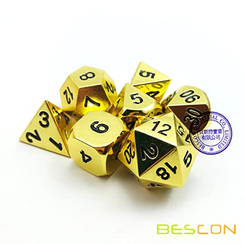 Bescon - Juego de dados de metal sólido de alta resistencia para D&D RPG de 7 dados