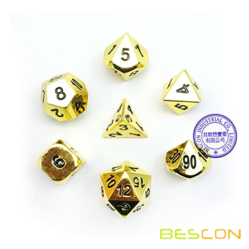 Bescon - Juego de dados de metal sólido de alta resistencia para D&D RPG de 7 dados