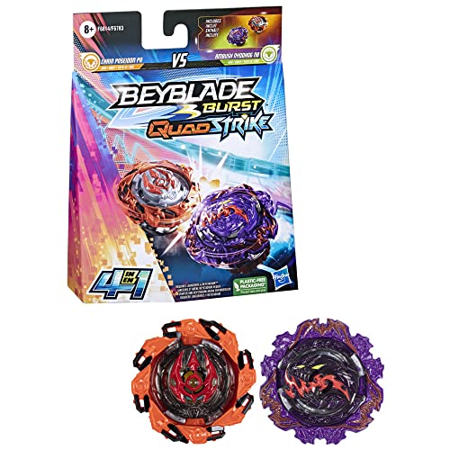 Beyblade Burst QuadStrike Dual Pack de 2 peonzas de competición Ambush Nyddhog N8 y Chain Poseidon P8