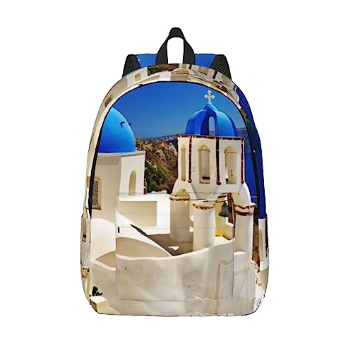 BHCASE Santorini - Bolso de hombro de lona casual simple con vista al mar de la isla griega: resistente y duradero, elegante y ligero, adecuado para hombres y mujeres, Negro, M