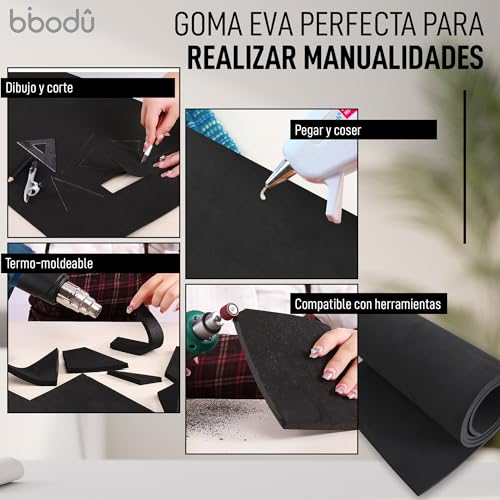 BIBODU Pack 2 Rollos Goma Eva Negra 5mm grosor | Tamaño 150 cm x 32cm, Densidad 80 kg/m3 | Goma Eva Color Negro para Manualidades DIY, Disfraces Cosplay, Halloween | Apto Niños y Niñas