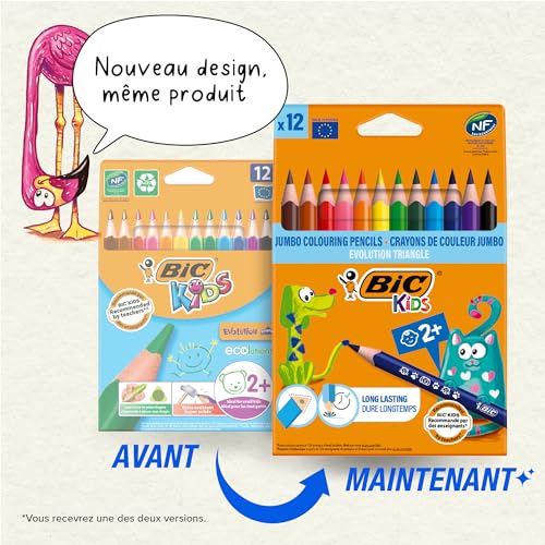 BIC Kids Evolution Triangle ECOlutions, Lapices de Colores Triangularas - Óptimo para la Escuela - Colores Surtidos, Paquete de 12 Unidades