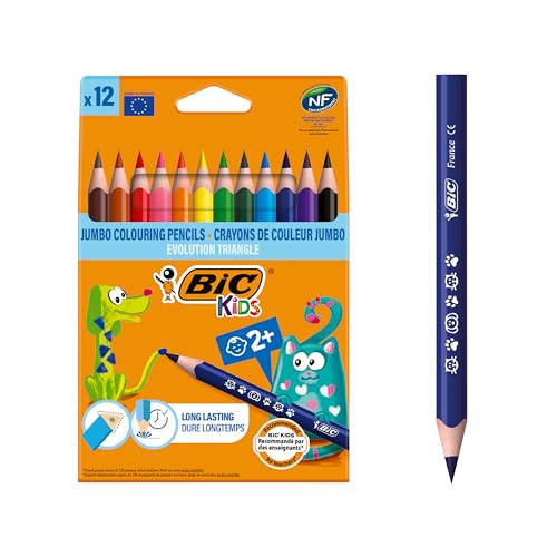 BIC Kids Evolution Triangle ECOlutions, Lapices de Colores Triangularas - Óptimo para la Escuela - Colores Surtidos, Paquete de 12 Unidades