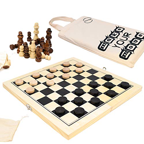 Big Game Hunters Juego de madera de ajedrez y corrientes de aire portátil de 30 x 30 cm, tabla plegable con piezas de pino superior