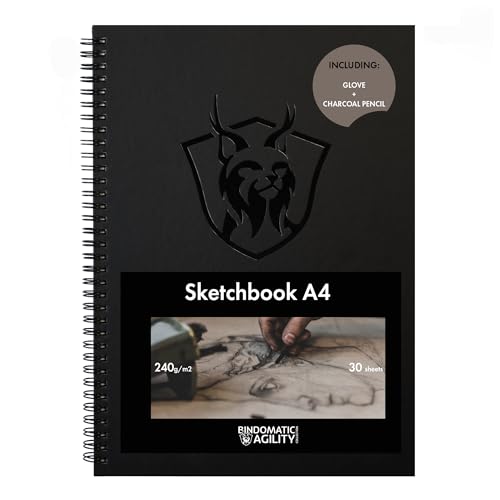 Bindomatic Agility Collection Sketchbook Premium DIN A4, libro para colorear cuaderno de dibujo bloc de bocetos papel 240g para rotuladores pinturas acrílicas Carboncillo y Tinta 30 hojas