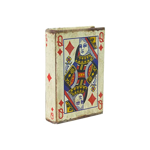 Biscottini Caja para Cartas de Juego de Madera 15 x 10 x 4 cm | Caja de Cartas revestida de Tela y Antigua | Caja con baraja de Cartas