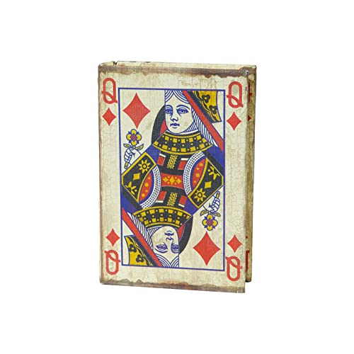 Biscottini Caja para Cartas de Juego de Madera 15 x 10 x 4 cm | Caja de Cartas revestida de Tela y Antigua | Caja con baraja de Cartas