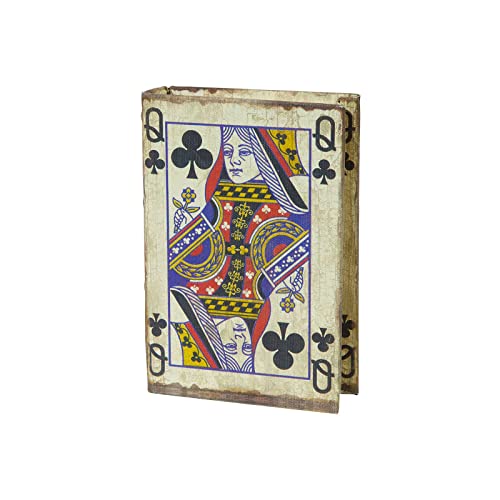 Biscottini Caja para cartas de juego de madera 15 x 11 x 3 cm | Caja de cartas revestida de tela y antigua | Caja con baraja de cartas