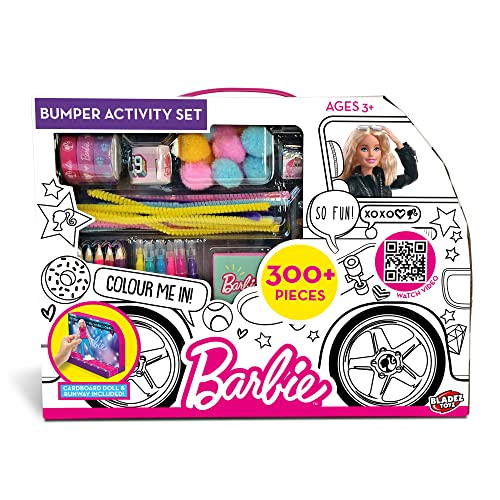 BLADEZ Barbie Juego de actividades de parachoques, artes y manualidades, juego de papelería con bolígrafos y calcomanías, furgoneta para colorear, más de 300 piezas, Creative Maker Kitz Toyz