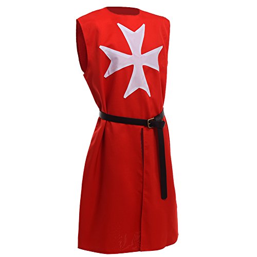 BLESSUME Medieval Túnica de Caballero Carnaval Disfraz (Rojo)