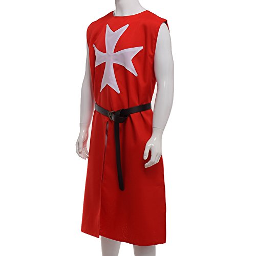 BLESSUME Medieval Túnica de Caballero Carnaval Disfraz (Rojo)