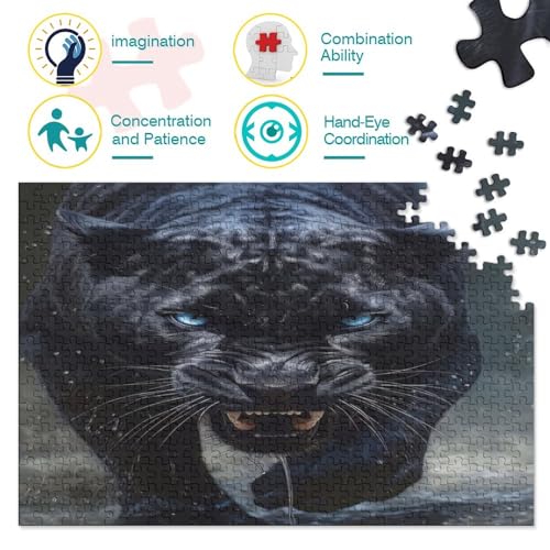 Blue Eyed Panther Puzzle De 500 Piezas, Animal Puzzle， Rompecabezas para Adultos, Rompecabezas Imposable,Rompecabezas Decoración del Hogar Rompecabezas 500pcs (52x38cm)