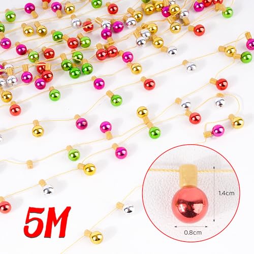 BOFUNX 5m Guirnalda Perlas de Luces Falsa de Navidad de Plástico en Miniatura Bombilla de Cadena Colgantes de Colores Lámpara de Muebles Adornos Decoración Árbol de Navidad Casa de Muñecas (B)