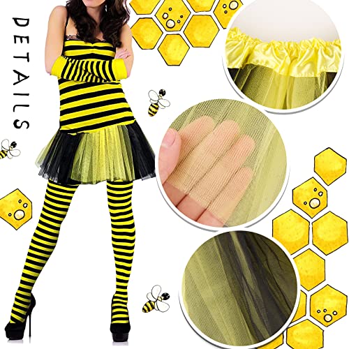 BOFUNX 5pcs Traje Disfraz de Abeja Falda+Diadema Antena Abeja+Guantes+Calcetines+Gafas Set de Accesorios Decoración de Fiesta Disfraces Cosplay Celebración Carnaval Halloween para Niñas Mujeres