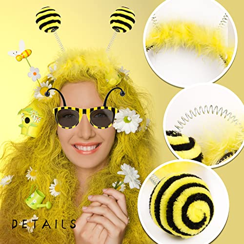 BOFUNX 5pcs Traje Disfraz de Abeja Falda+Diadema Antena Abeja+Guantes+Calcetines+Gafas Set de Accesorios Decoración de Fiesta Disfraces Cosplay Celebración Carnaval Halloween para Niñas Mujeres