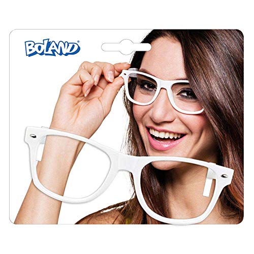 Boland 02646 Nerd adultos, diversión sin gafas, plástico, años 80, fiesta temática, carnaval, Halloween, color blanco, talla única