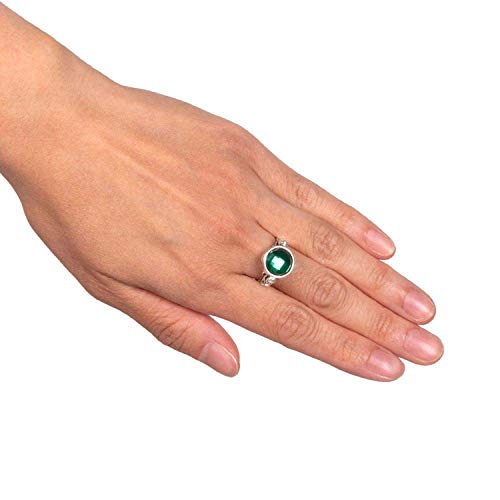 Boland 74129-Anillo pirata de plata adulto, bisutería, anillo de dedo con piedra y calaveras, Carnaval Fiesta, color plateado/verde, talla única (74129)