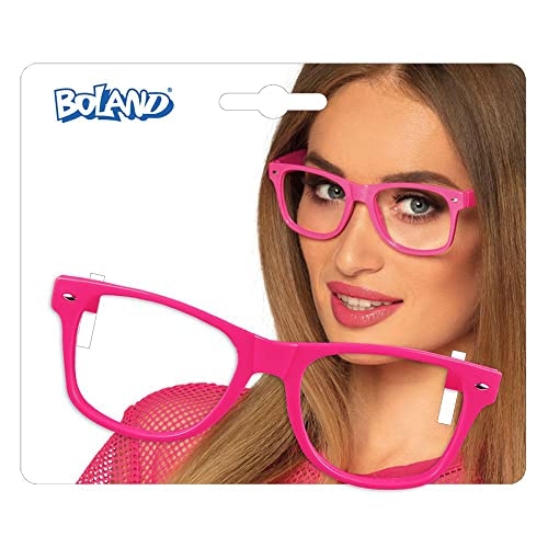 Boland- Gafas de Fiesta 02641-Gafas Nerd rosa neón para Adultos, diversión plástico, años 80, temática, Carnaval, Halloween, Color, talla única (02641)