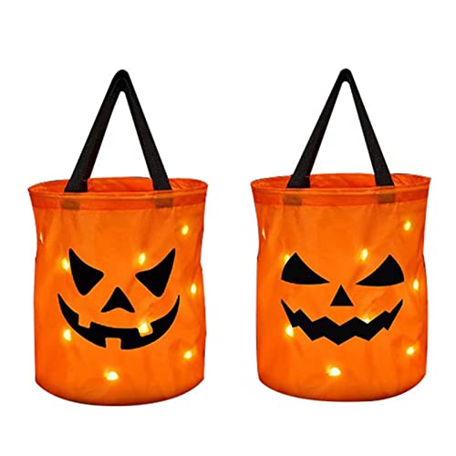 Bolsas de caramelos de Halloween con luz LED que brillan para Halloween y calabaza para trucos o bolsas de caramelos, bolsas de caramelos, reutilizables y multiusos para (B, talla única)