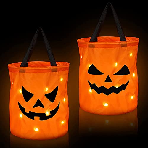 Bolsas de caramelos de Halloween con luz LED que brillan para Halloween y calabaza para trucos o bolsas de caramelos, bolsas de caramelos, reutilizables y multiusos para (B, talla única)