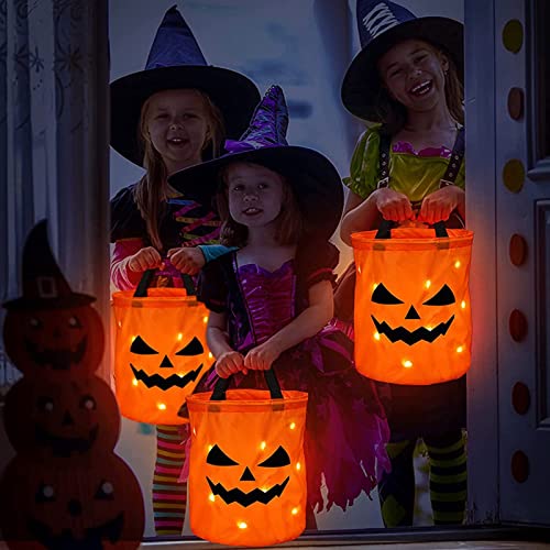 Bolsas de caramelos de Halloween con luz LED que brillan para Halloween y calabaza para trucos o bolsas de caramelos, bolsas de caramelos, reutilizables y multiusos para (B, talla única)