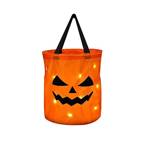 Bolsas de caramelos de Halloween con luz LED que brillan para Halloween y calabaza para trucos o bolsas de caramelos, bolsas de caramelos, reutilizables y multiusos para (B, talla única)