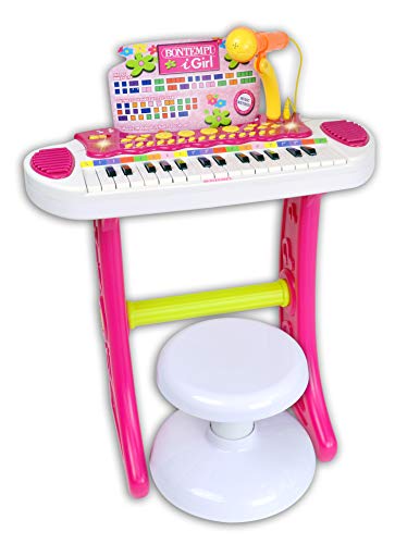 Bontempi 31 Key Elec. Teclado I Girl with MICR. Patas y Taburete + Enchufe USB para Unidad Flash, Multicolor, Large (I Com S.p.A. Bontempi133672)