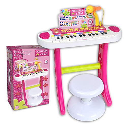 Bontempi 31 Key Elec. Teclado I Girl with MICR. Patas y Taburete + Enchufe USB para Unidad Flash, Multicolor, Large (I Com S.p.A. Bontempi133672)