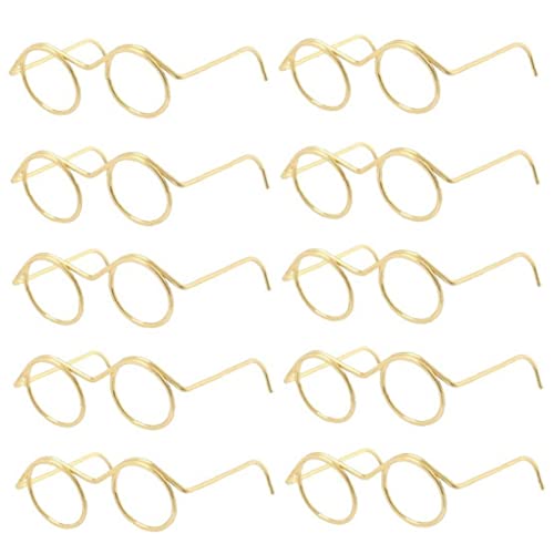 bopely 10 Pcs Muñecas Pequeñas Gafas Alambre De Metal En Marco Redondo Sin Lentes Muñecas para Gafas De Gafas Clásicas para Muñecas