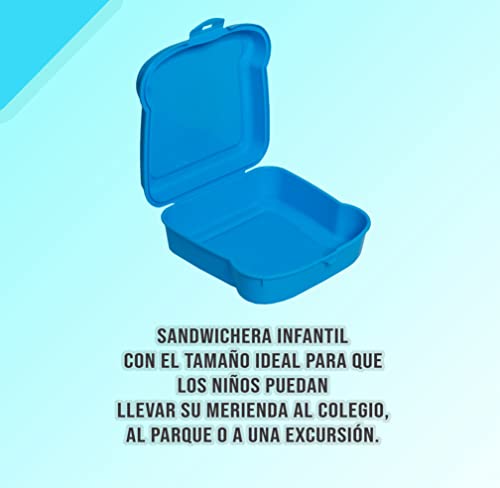 BRICOMIRAS Fiambrera infantil colegio, fiambrera infantil recreo, sandwichera infantil colegio ideal para el recreo, sandwichera merienda parque para niños y niñas, porta sandwich colegio (Azul)