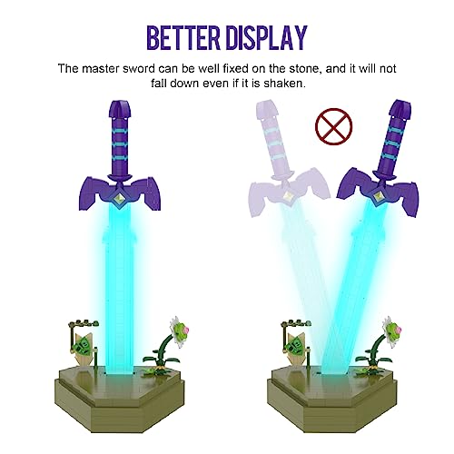 Brillan en la oscuridad Master Sword Building Block, modelo de espada legendaria Hyrule con base, adorno único de BOTW Tears of the Kingdom Juguetes Regalos para niños y niñas (379 unidades)