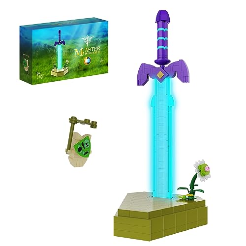 Brillan en la oscuridad Master Sword Building Block, modelo de espada legendaria Hyrule con base, adorno único de BOTW Tears of the Kingdom Juguetes Regalos para niños y niñas (379 unidades)