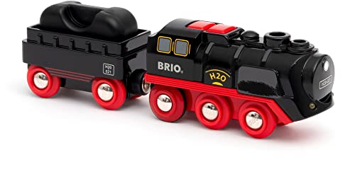 BRIO Tren de Vapor a Pilas & World - Vagón portatroncos, vehículos para Circuito de Tren, Edad 3+ Años