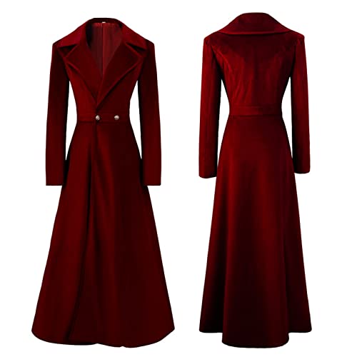 Briskorry Mujer ligera delgada vintage delgada delgada medieval retro Halloween y Navidad asimétrica largo terciopelo blazer abrigo chaquetas casuales su disfraz de cosplay falso, rojo, M