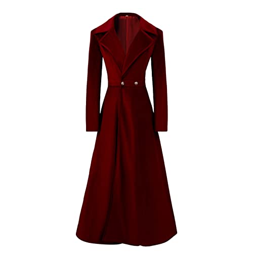 Briskorry Mujer ligera delgada vintage delgada delgada medieval retro Halloween y Navidad asimétrica largo terciopelo blazer abrigo chaquetas casuales su disfraz de cosplay falso, rojo, M