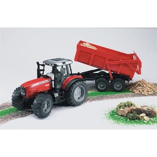 BRUDER - Tractor Massey Ferguson 7480 con remolque - Escala 1:16 - 02045