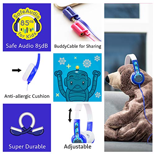 BuddyPhones Discover - auriculares con cable para niños, azul