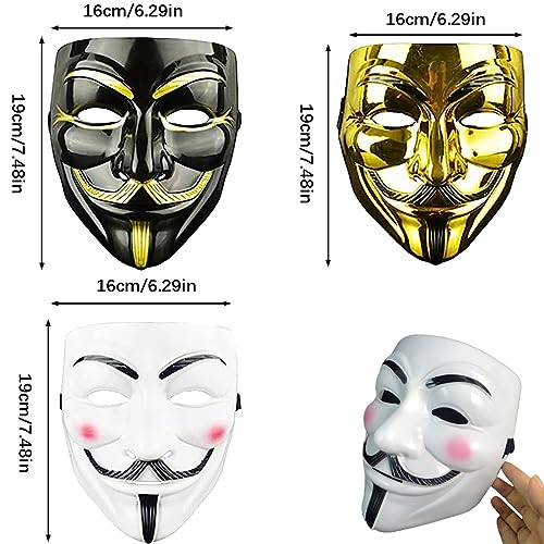 Bukezudang Máscaras vendetta adulto/niño, Oro, negro y blanco Anónimos máscaras, máscaras anónimas, V de Vendetta Máscaras de hombre, para Halloween, cosplay, fiestas, regalos, 3 colores