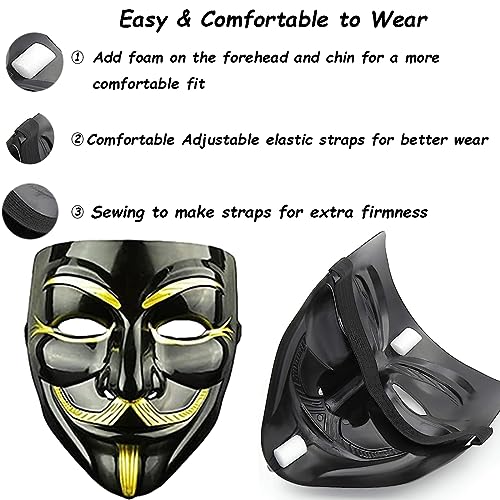 Bukezudang Máscaras vendetta adulto/niño, Oro, negro y blanco Anónimos máscaras, máscaras anónimas, V de Vendetta Máscaras de hombre, para Halloween, cosplay, fiestas, regalos, 3 colores